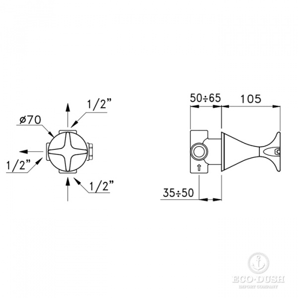 Stella 130 Встраиваемый переключатель для душа 0/153 на 2 выхода, цвет: хром