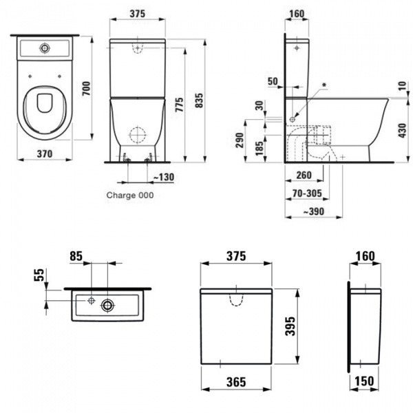 Laufen New Classic Унитаз моноблок безободковый 70х37х43см, выпуск универсальный, цвет: белый матовый