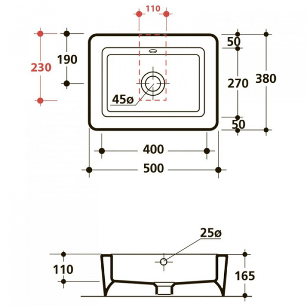 Kerasan Ego Раковина 50х38 см, без отв., цвет: белый
