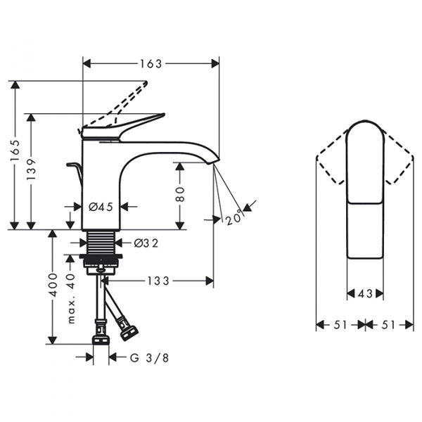 Hansgrohe Vivenis Смеситель для раковины, на 1 отв., с донным клапаном, цвет: белый матовый