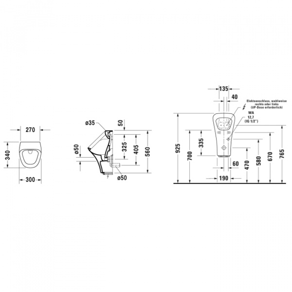 Duravit DuraStyle Писсуар электронный от сети 30х34см,подача воды сзади, с вытяжкой, с креплением, цвет: белый