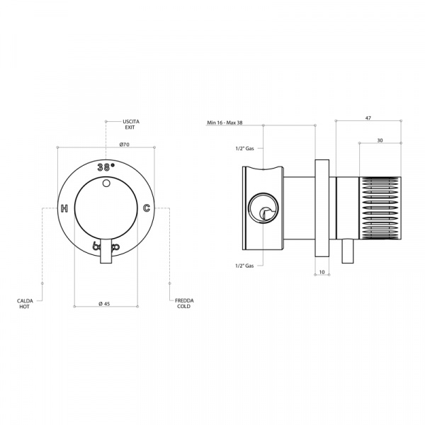 Встраиваемый термостатический смеситель для душа из нержавеющей стали Bongio Time 2020, цвет: матовая сталь