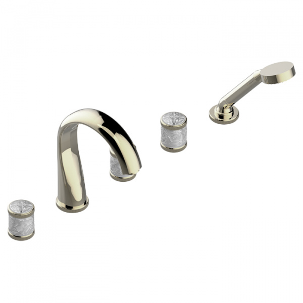 THG Hirondelles Смеситель на борт ванны, 5 отв., с ручным душем, цвет: Soft gold