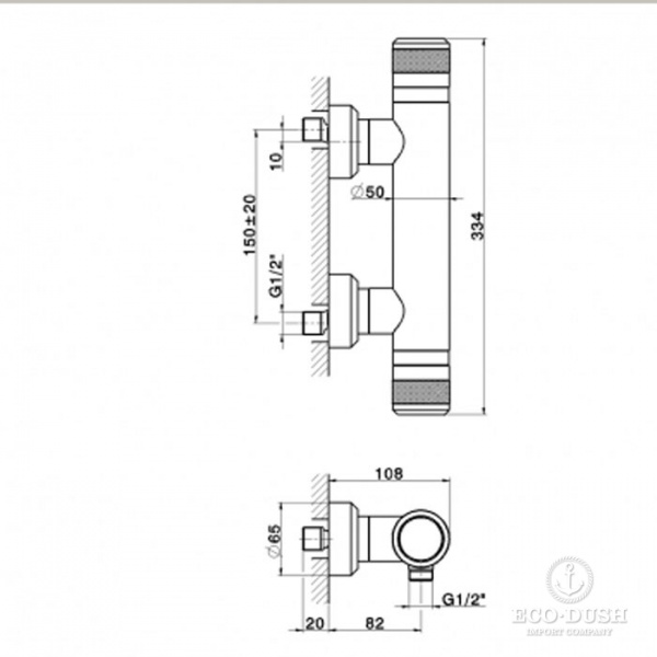 HUBER Chronos Смеситель термостатический настенный для ванны/душа, цвет: хром