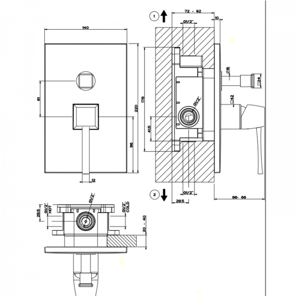 Gessi Mimi Встраиваемый однорычажный смесителя с автоматическим переключателем ванна/душ, внешняя часть, цвет: хром