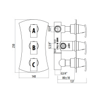Gattoni Termostatici Термостатический смеситель для душа в современом стиле, 3 рычага на 2 выхода, цвет хром