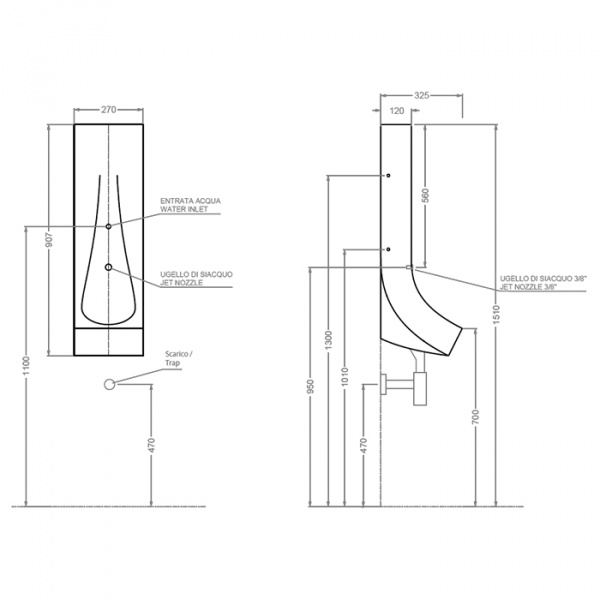 Artceram DROP, Писсуар керамический 27х32 h 92, с креплением и сифоном, цвет: белый.