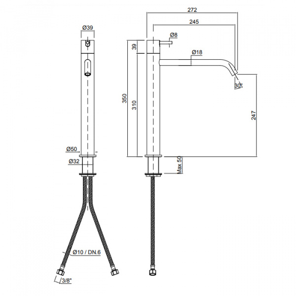 Antonio Lupi Ayati Смеситель для раковины, на 1 отв., излив: 273мм, высота: 35см, цвет: шлифованная сталь