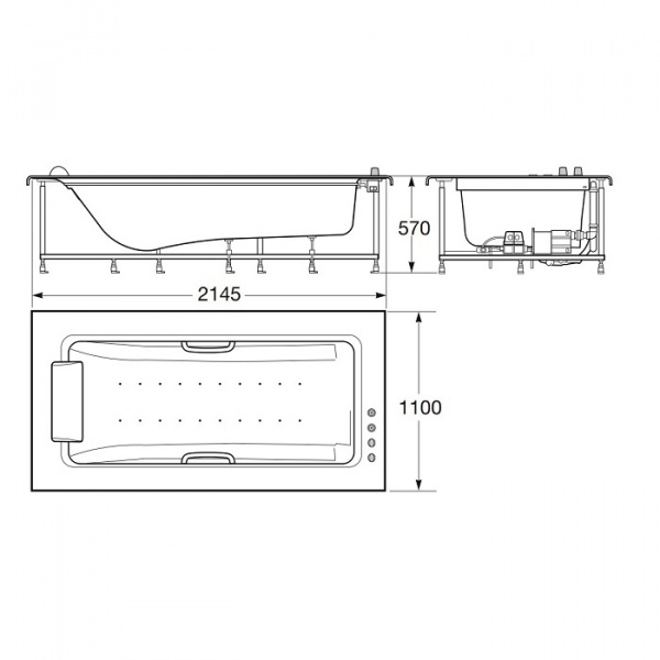 Armani Roca Island Встраиваемая ванна 214.5х110см а/мас. хромотер. термостат руч. душ, Hide-Flow, ручки, мягкий подголовник