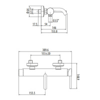 Gattoni Circle Two Смеситель для ванны настенный излив 146 мм, цвет: bianco opaco