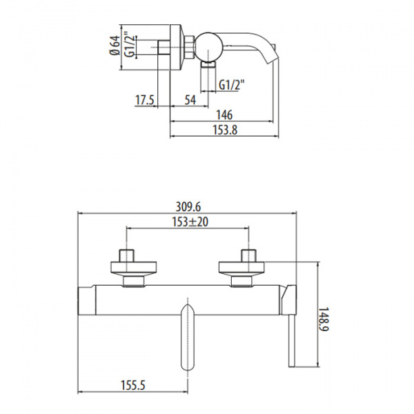 Gattoni Circle Two Смеситель для ванны настенный излив 146 мм, цвет: bianco opaco