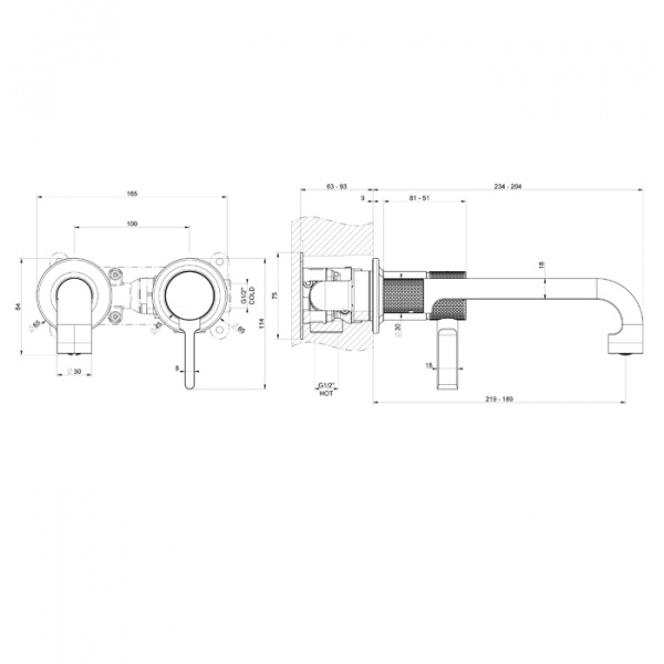 Gessi Inciso- Встраиваемый однорычажный смеситель с изливом, без донного клапана. внешняя часть, цвет: black XL