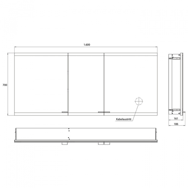 EMCO Evo Зеркальный шкаф 160xh70см с подсветкой, встраиваемый,  3 двери, 4 полки, розетка, цвет: черный