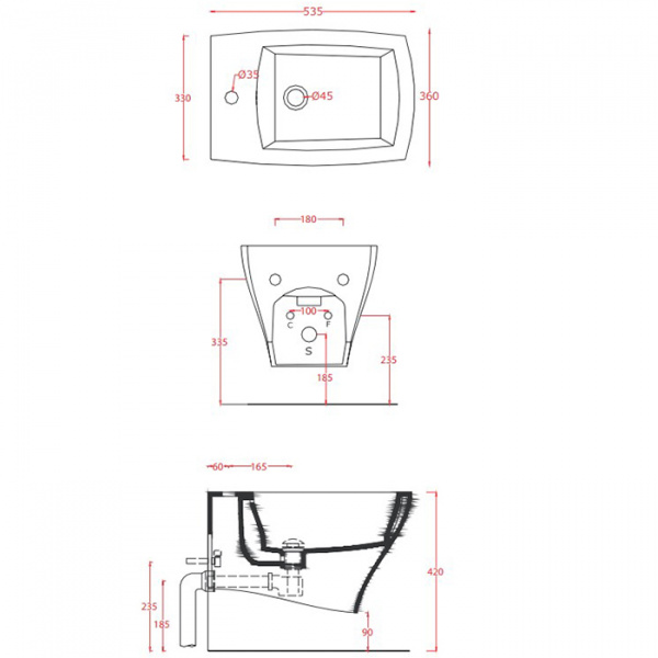 Artceram JAZZ Биде подвесное 54x36см c креплением, с 1 отв под смеситель .цвет: белый