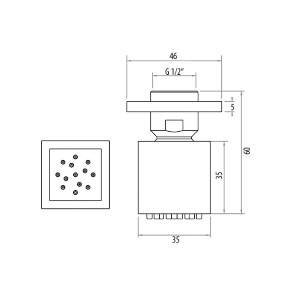 Gattoni PD Боковая форсунка квадратной формы 35мм, цвет: хром