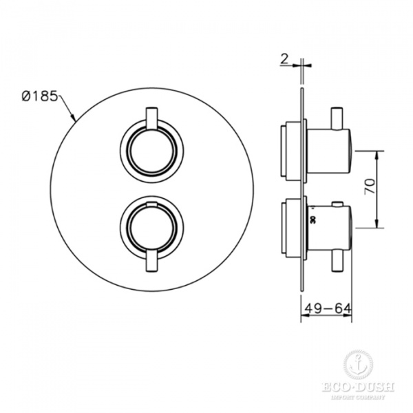 Cisal Less New Внешняя часть встраиваемого термостатического смесителя с переключателем на 2 положения, цвет: хром