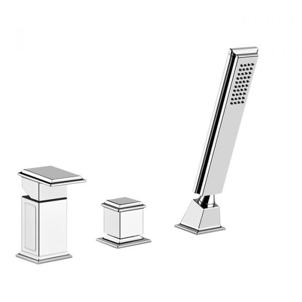 Gessi Eleganza Смеситель для ванны на 3 отверстия, с переключателем и ручным душем, без излива, цвет: хром