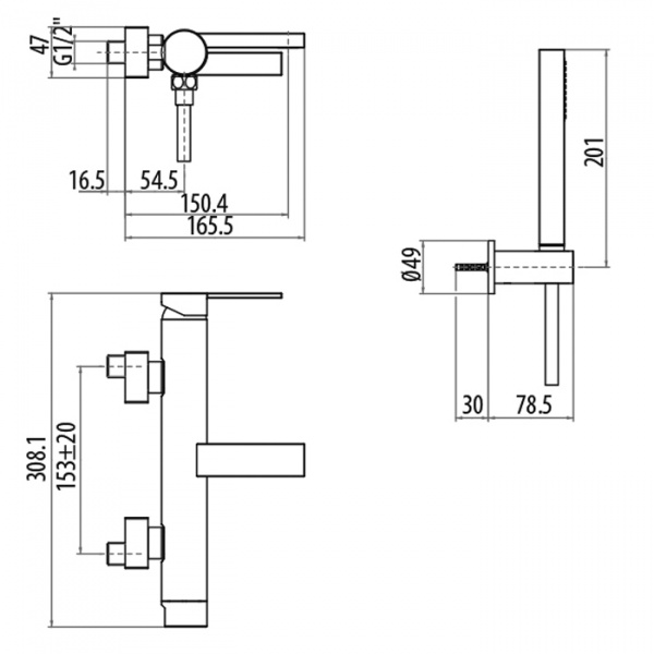 Gattoni Color Смеситель для ванны с душевым комплектом. цвет: хром