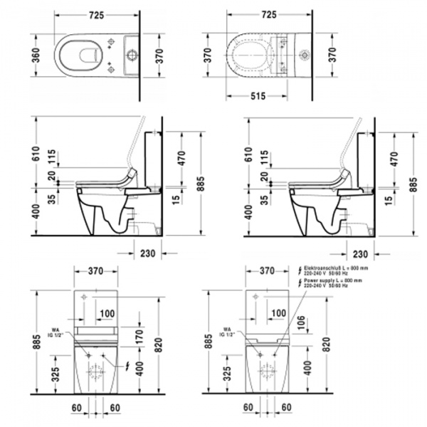 Duravit Starck 2 SensoWash Унитаз моноблок 37х72.5см только в сочетании с SensoWash, с отдельным бачком
