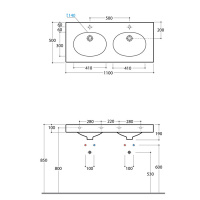 Globo Bowl+ Раковина 110х50х19 см, 1 отв., двойная, цвет: белый