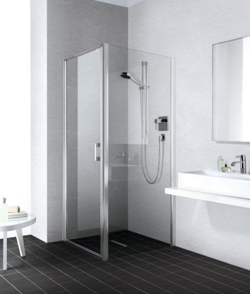 Kermi LIGA Душевой угол на поддон 90x90х200см., петли слева, глянцевое серебро+klar