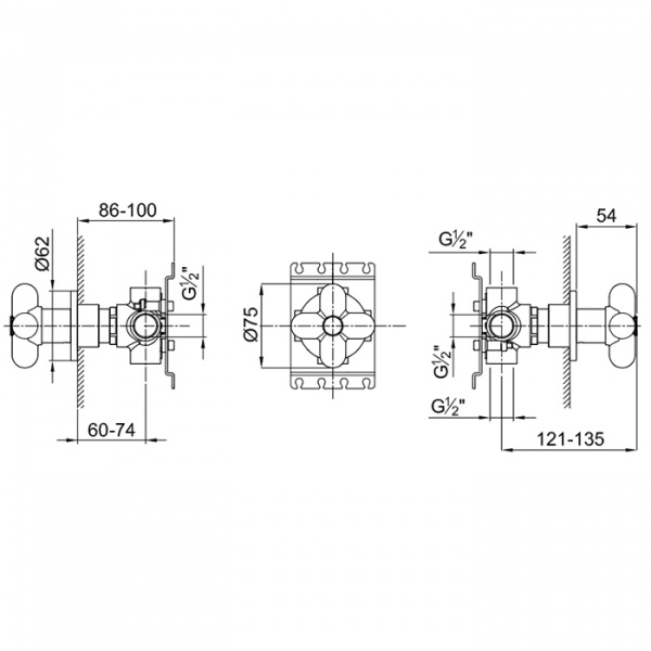 Fantini Внутренняя часть запорного вентиля, переключатель на 3 источника, 1/2''