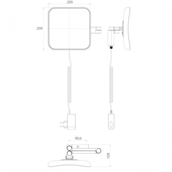 EMCO Evo Зеркало косметическое, LED, 209x209мм,  двойной,snoer,ELS, 5x кратное увеличение, подвесной, цвет: хром
