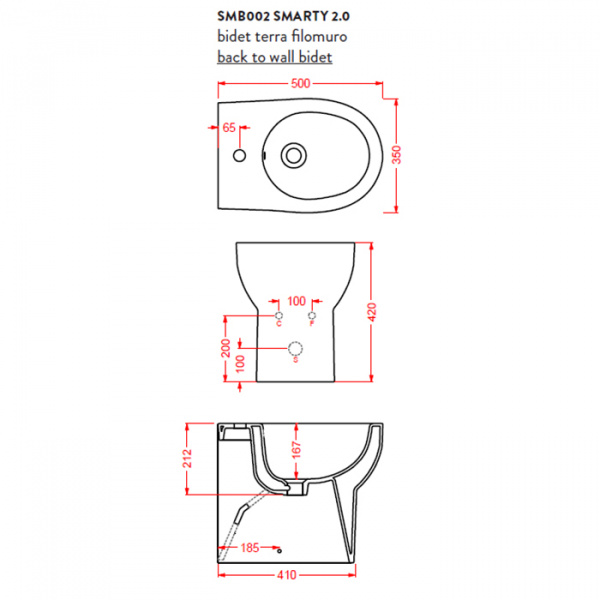 ARTCERAM/HIDRA  SMARTY Биде напольное  35х50 см, без крепежа, с 1 отв под смеситель, цвет: белый