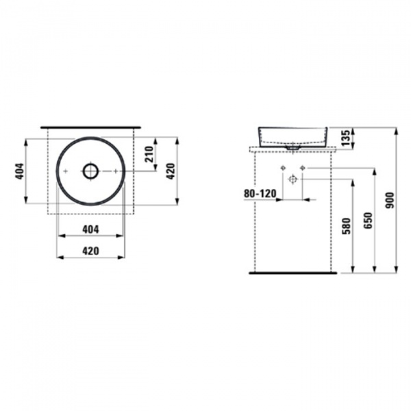 Laufen Kartell Раковина-чаша 42х42х12 см, без отв., цвет: белый