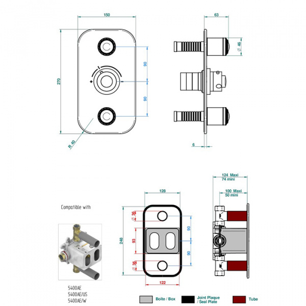 THG Malmaison Portoro Смеситель для душа встраиваемый, термостатический, с 2 запорными вентилями, внешняя часть, цвет: состаренный никель