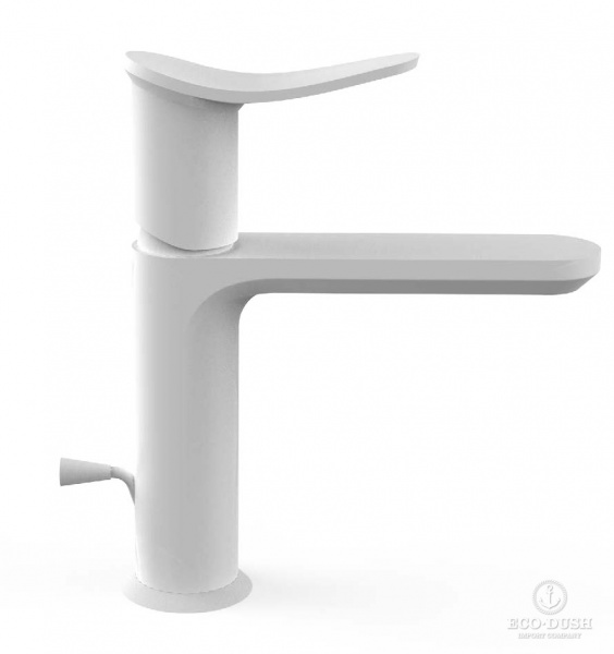 HUBER Harlock Смеситель однорычажный для раковины на 1 отверстие с донным клапаном, цвет: белый матовый