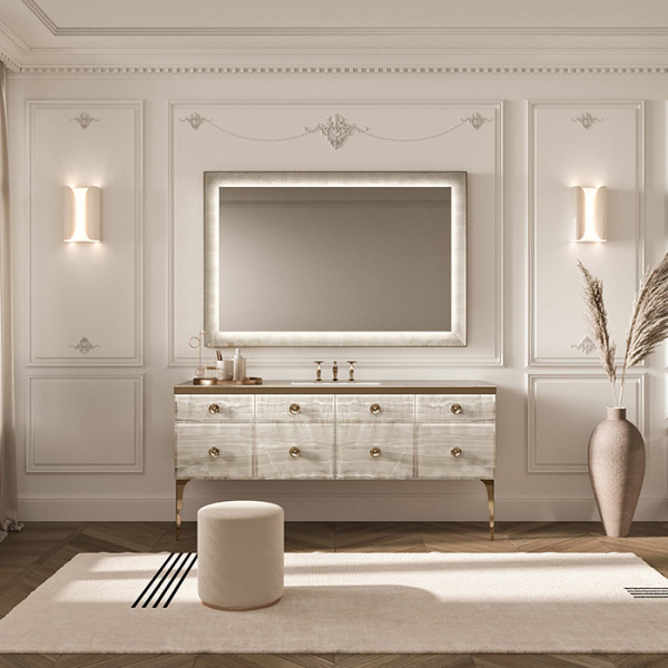 VITAGE milldue edition MAJESTIC 10 Комплект мебели 180х55х82см напольный, раковина, зеркало, с подсветкой, отделка: стекло alabastro gold, фурнитура: бронза