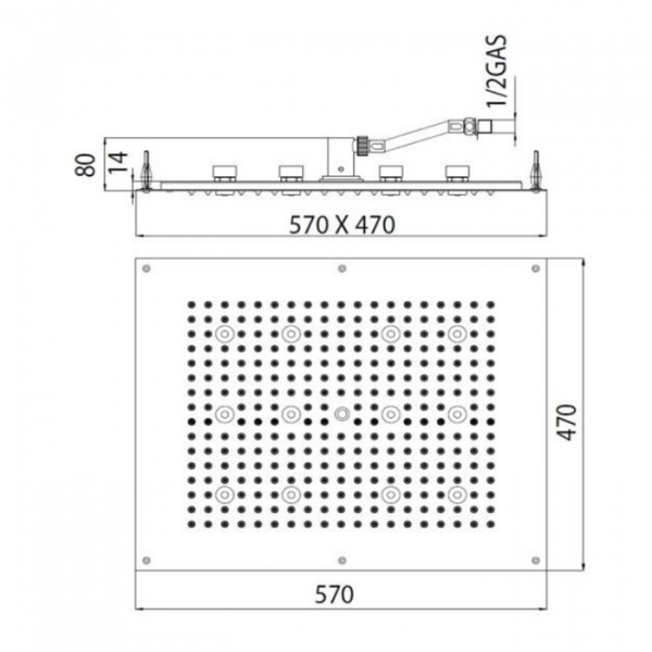 BOSSINI DREAM-RECTANGULAR Верхний душ 570x470 мм, с 12 LED RGB, блок питания/управления, Cromoterapia, цвет: хром