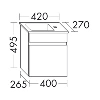 BurgBad Bel База подвесная с  умыв. из минер литья 42х27х49.5см, 1 дверка, правое испол.-раковина справа, отв слева, цвет: серый матовый