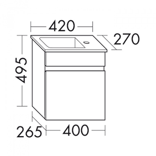 BurgBad Bel База подвесная с  умыв. из минер литья 42х27х49.5см, 1 дверка, правое испол.-раковина справа, отв слева, цвет: серый матовый