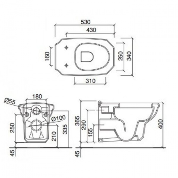 Sbordoni Romana Подвесной унитаз 34х53см, белый
