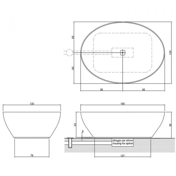 Antonio Lupi Solidea Ванна отдельностоящая 190х130х50 см из натурального камня