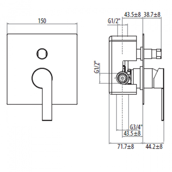 Gattoni Color Встроенный смеситель для душа с внутренней частью цвет: хром