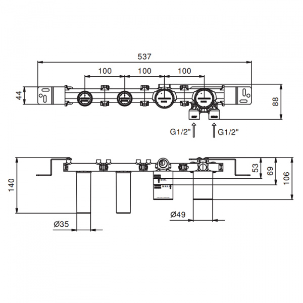 Fantini Внутренняя часть смесителя для ванны, переключатель на 2 источника, 1/2&quot