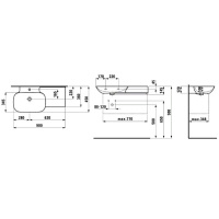 Laufen INO Раковина 90х45х12 см, 1 отв., полка справа, цвет: белый