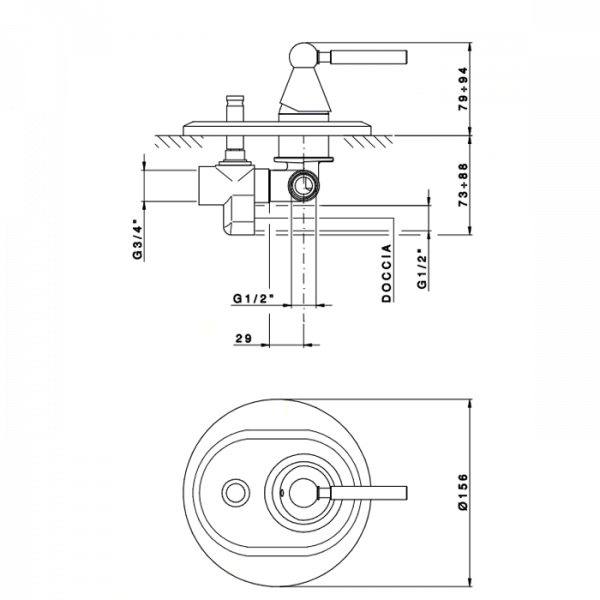 Nicolazzi Torre Смеситель для ванны на 1 отверстие, встраиваемый, с перекл. для душа, цвет: хром