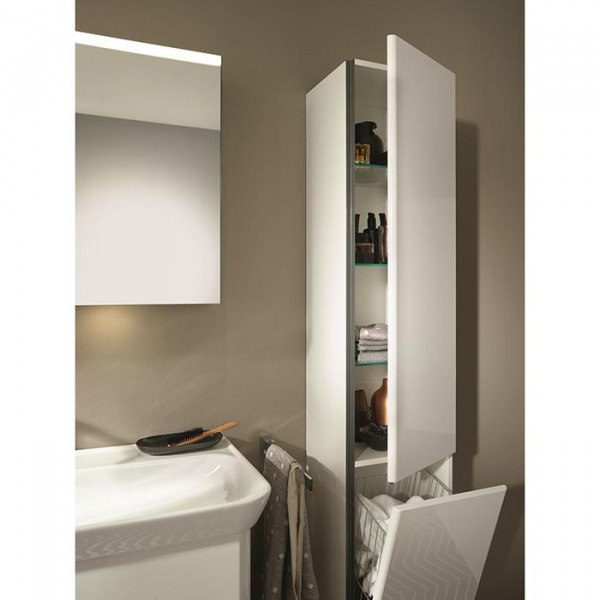 Burgbad Iveo Пенал 176х32х35см, 1 дверь, петли справа, 1 ящик для белья, 3 полки стекл, 1 полка несъемная, ручка глянец белый G0161, цвет: F2833