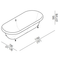 Agape Ottocento Ванна встраиваемая 178х79х59.5 см, слив-перелив полированный хром