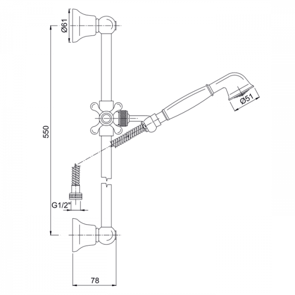 Carlo Frattini Wellness Душевой гарнитур,  в комплекте: стойка, шланг 1500 мм, ручной душ, держатель ручного душа, цвет: хром