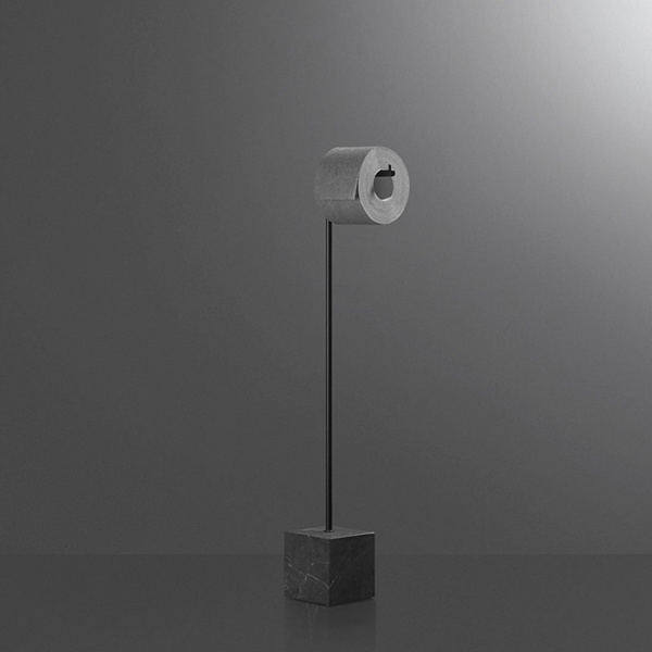 Antonio Lupi Bivio Держатель туалетной бумаги напольный 65см., база из мрамора Nero Marquinia satinato, структура Nero goffrato