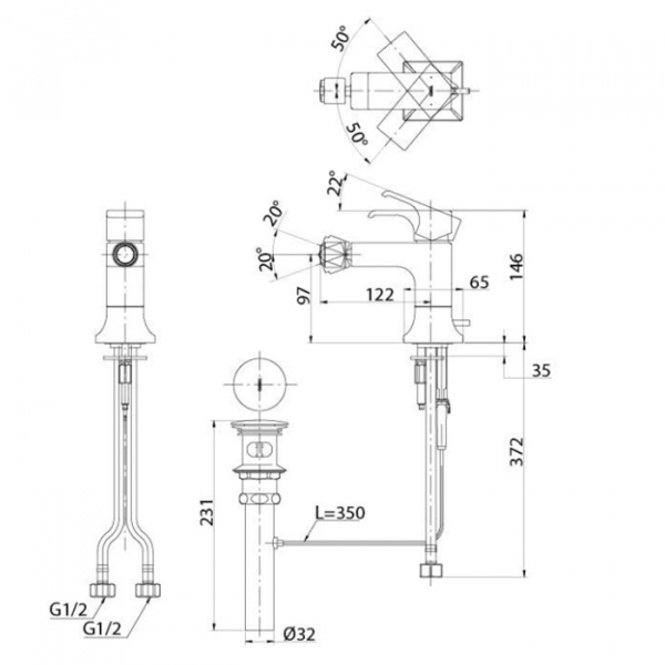 TOTO GC Смеситель для биде на 1 отв,со сливным клапаном, цвет: хром