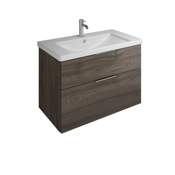 BURGBAD Eqio База подвесная с керамическим умывальником 93х49х64.5см. 2 ящика с ручкой желоб., c 1 отв под смес.   цвет: трюфельный декор F2012