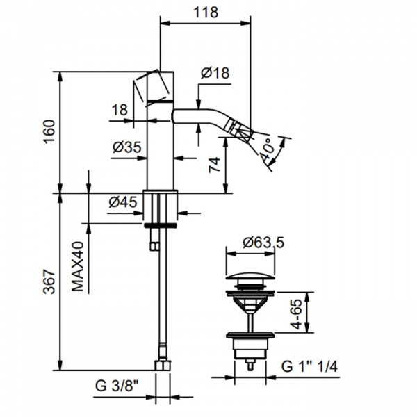 Fantini Nostromo SMALL Смеситель для биде, на 1 отв., цвет: хром