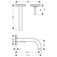 Axor Uno² Встраиваемый смеситель для раковины, на 2 отв., с розет., излив: 165мм, с доным клапаном, внешняя часть, цвет: шлифованный никель