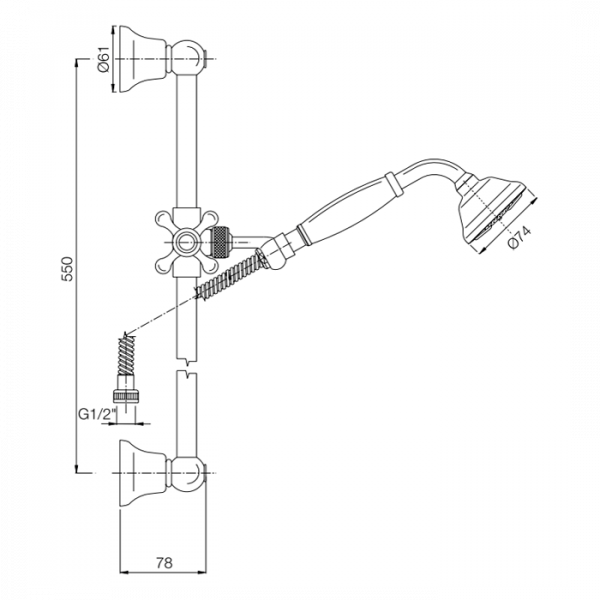 Carlo Frattini Herend Душевой гарнитур, в комплекте: стойка, шланг 1500мм., держатель для  лейки, лейка, цвет: бронза